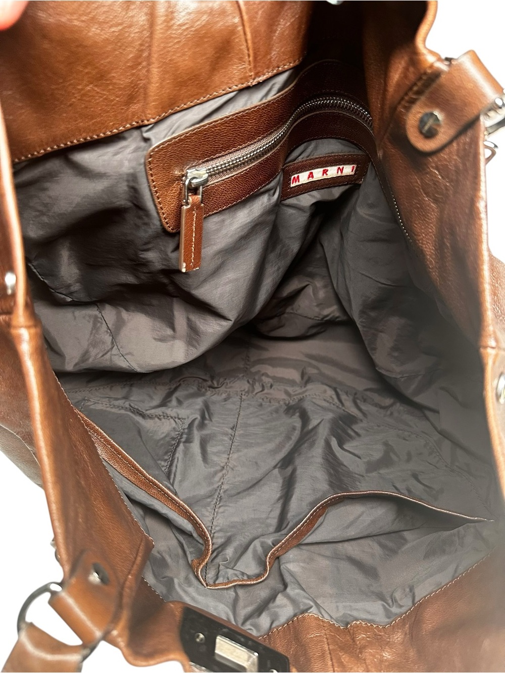 Marni FW09 Oversized Brown Leather Slouch Hobo Tote Bag Crossbody Purse Italy - Picture 12 of 15